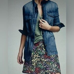 GAP 1969 Light Wash Jean Denim Utility Anorak Zipper & Button Front Jacket Coat